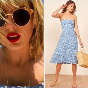 Reformation Emersyn Dress in a blue and white floral pattern ASO Taylor Swift